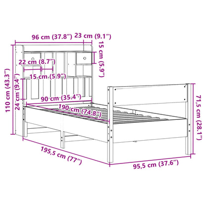 Massivholzbett mit Regal ohne Matratze Wachsbraun 90x190 cm