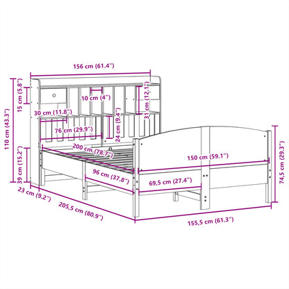 Massivholzbett mit Regal ohne Matratze Wachsbraun 150x200 cm