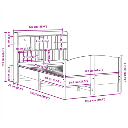 Massivholzbett mit Regal ohne Matratze Wachsbraun 120x200 cm