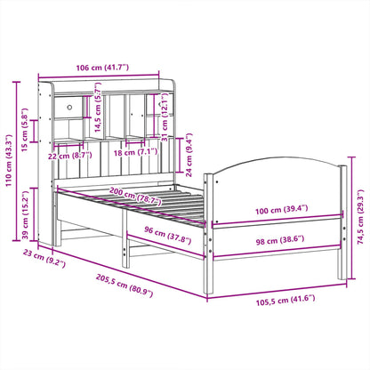 Massivholzbett mit Regal ohne Matratze Wachsbraun 100x200 cm