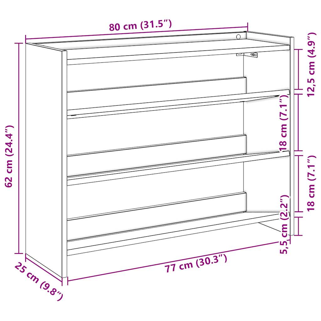 Schuhregal Sonoma-Eiche 80x25x61,5 cm Holzwerkstoff